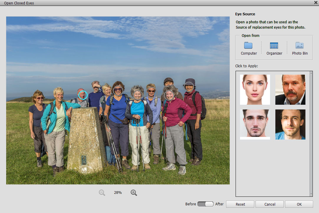 Photoshop Elements 19 and using open closed eyes f Adobe